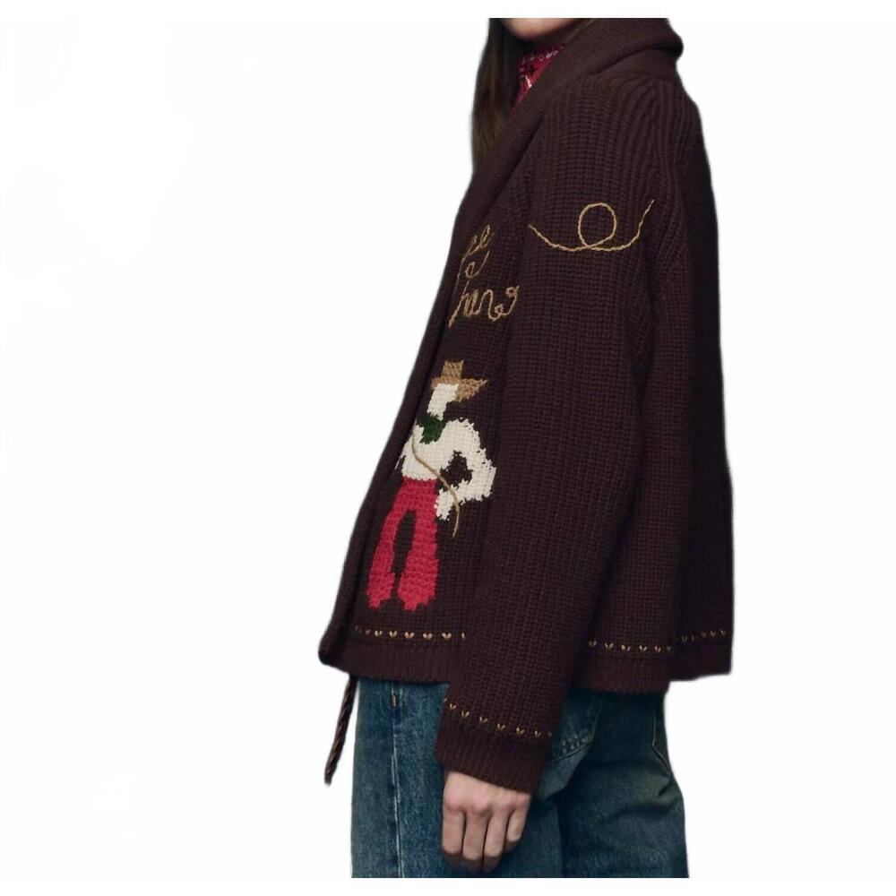 NEW THE GREAT. lasso lodge cardigan in brown - Picture 3 of 6